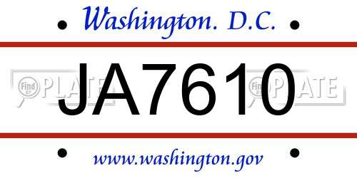 JA7610 District Of Columbia License Plate