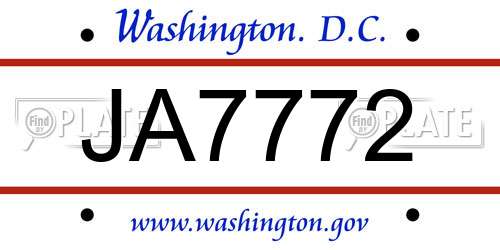 JA7772 District Of Columbia License Plate