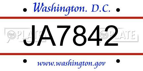 JA7842 District Of Columbia License Plate