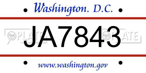 JA7843 District Of Columbia License Plate