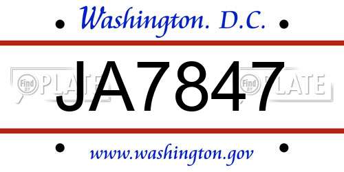 JA7847 District Of Columbia License Plate