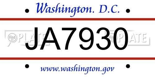 JA7930 District Of Columbia License Plate