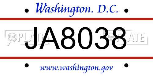 JA8038 District Of Columbia License Plate