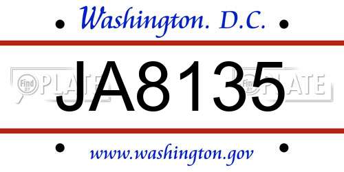 JA8135 District Of Columbia License Plate