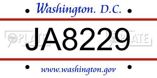 JA8229 District Of Columbia License Plate