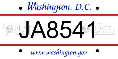 JA8541 District Of Columbia License Plate