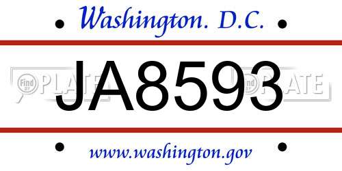 JA8593 District Of Columbia License Plate