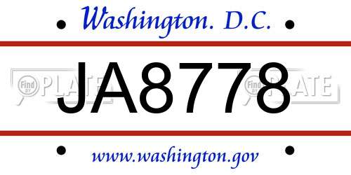 JA8778 District Of Columbia License Plate
