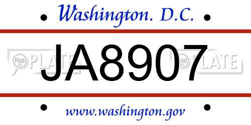 JA8907 District Of Columbia License Plate