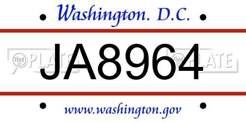 JA8964 District Of Columbia License Plate