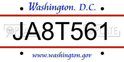 JA8T561 District Of Columbia License Plate