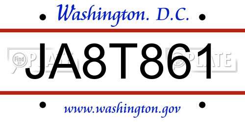 JA8T861 District Of Columbia License Plate