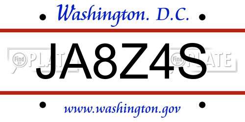 JA8Z4S District Of Columbia License Plate