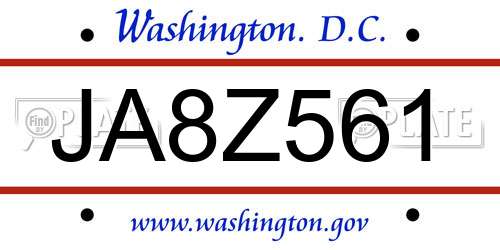 JA8Z561 District Of Columbia License Plate