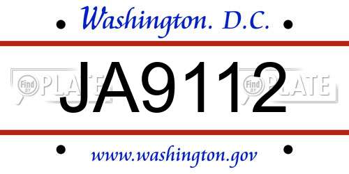 JA9112 District Of Columbia License Plate