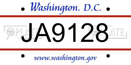 JA9128 District Of Columbia License Plate