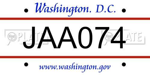 JAA074 District Of Columbia License Plate