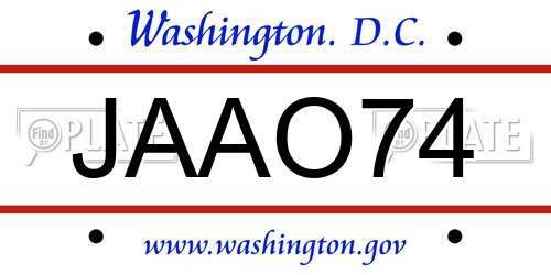 JAAO74 District Of Columbia License Plate