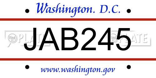 JAB245 District Of Columbia License Plate