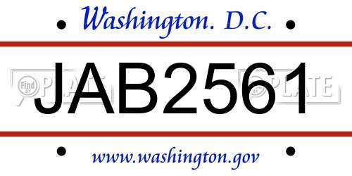 JAB2561 District Of Columbia License Plate