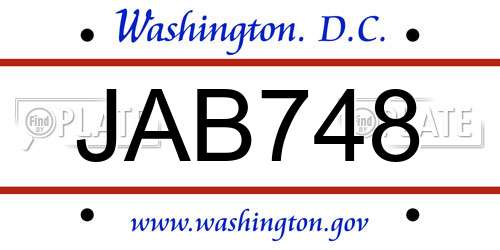 JAB748 District Of Columbia License Plate