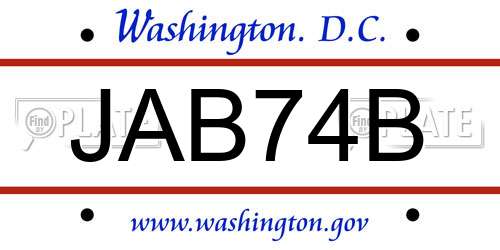 JAB74B District Of Columbia License Plate