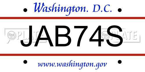 JAB74S District Of Columbia License Plate