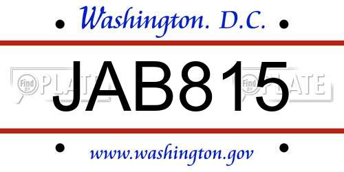 JAB815 District Of Columbia License Plate