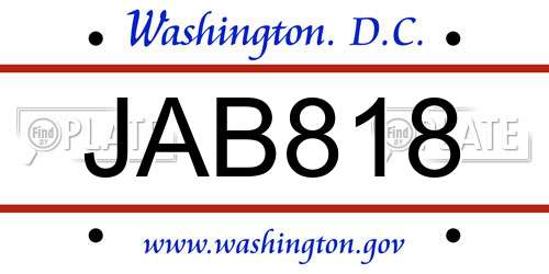 JAB818 District Of Columbia License Plate