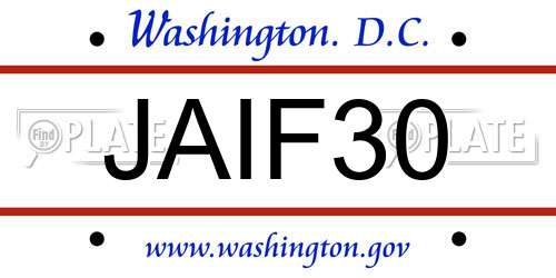JAIF30 District Of Columbia License Plate