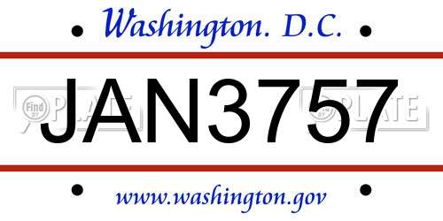 JAN3757 District Of Columbia License Plate