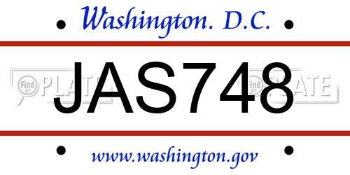 JAS748 District Of Columbia License Plate