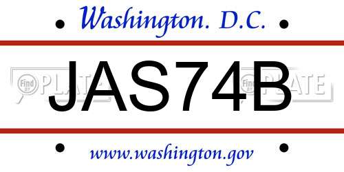 JAS74B District Of Columbia License Plate