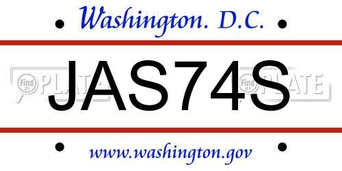 JAS74S District Of Columbia License Plate