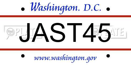 JAST45 District Of Columbia License Plate