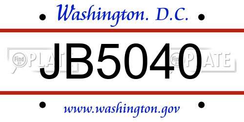 JB5040 District Of Columbia License Plate