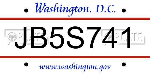 JB5S741 District Of Columbia License Plate