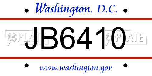 JB6410 District Of Columbia License Plate