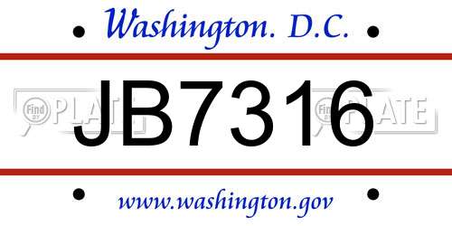 JB7316 District Of Columbia License Plate