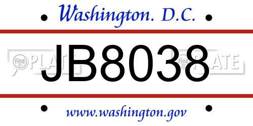 JB8038 District Of Columbia License Plate