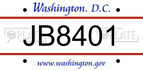 JB8401 District Of Columbia License Plate