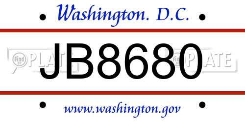 JB8680 District Of Columbia License Plate