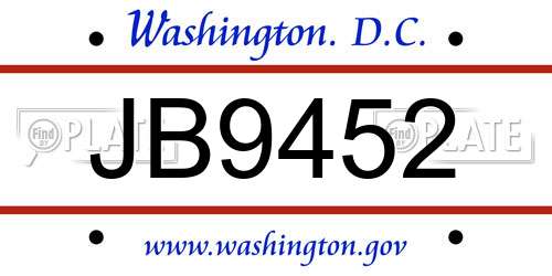 JB9452 District Of Columbia License Plate