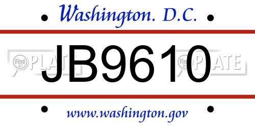 JB9610 District Of Columbia License Plate