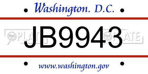 JB9943 District Of Columbia License Plate