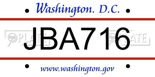 JBA716 District Of Columbia License Plate