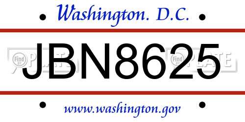 JBN8625 District Of Columbia License Plate