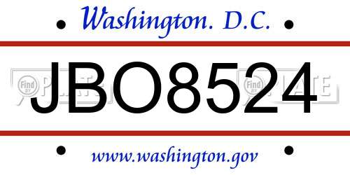 JBO8524 District Of Columbia License Plate