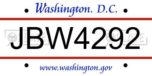 JBW4292 District Of Columbia License Plate