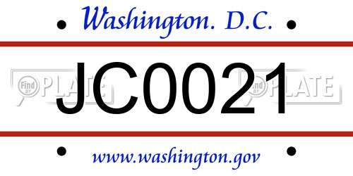 JC0021 District Of Columbia License Plate